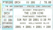 The Lion King, Pantages Theatre, Los Angeles, Sun., 20 May 2001, 6:30pm