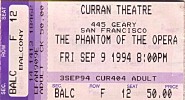 The Phantom of the Opera, Curran Theatre, San Francisco, Fri., 09 Sep 1994, 8:00pm