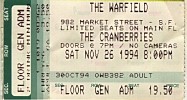 the cranberries, The Warfield, San Francisco, Sat., 26 Nov 1994, 8:00pm
