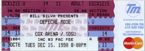 depeche mode, Cox Arena, San Diego State University, Tue., 15 Dec 1998, 8:00pm